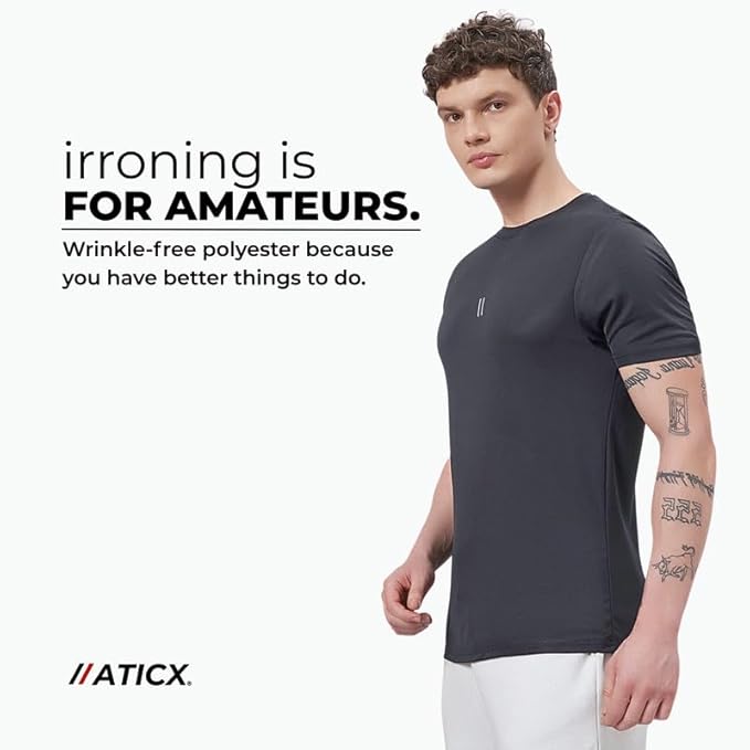 ATICX Slim Fit Polyester Sports T-Shirt for Men - Round Neck Quick Dry Fit Half Sleeve Breathable Stylish Gym & Workout Tee - Lightweight Running Cycling Football Swimming Training Sportswear Top - Image 3